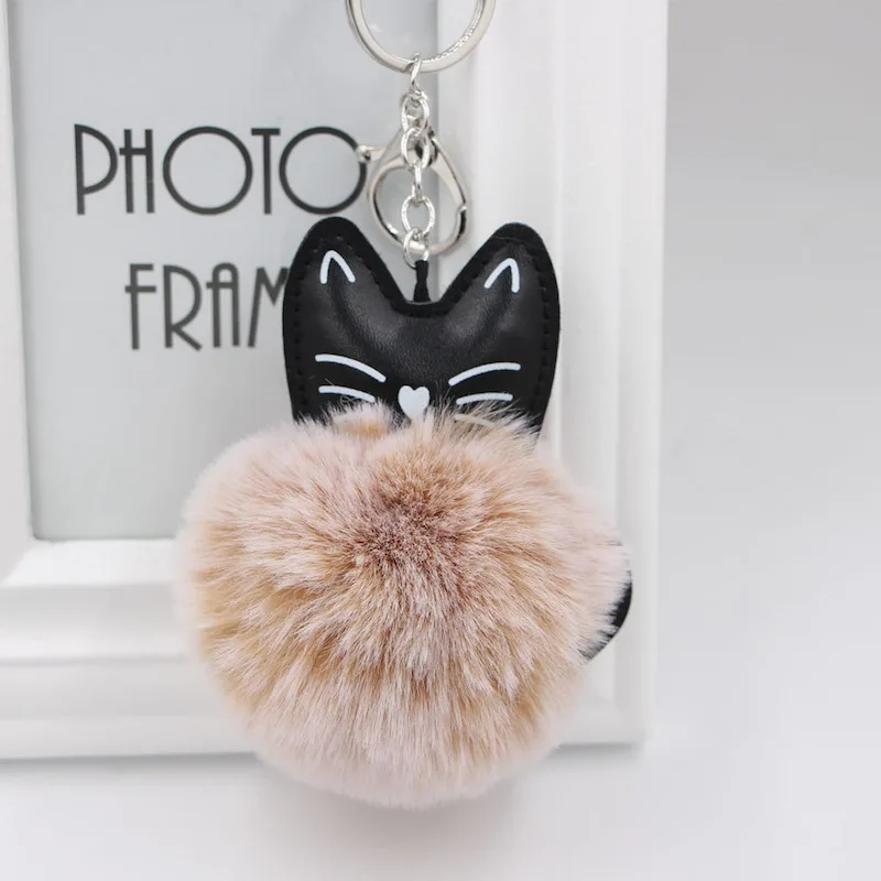 CuteFurballCatKeychainMulticolorPULeatherImitationRabbitFur