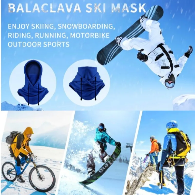 Winter Thermal Fleece Hat Hooded Outdoor Windproof Skiing Sport Neck Warmer Balaclava Cycling Face Mask