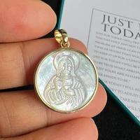 5pcs/lot 21mm Natural San Benito & Cross Mother Pearl Shell Pendant & Charms for Necklace Jesus & Grace Charms for Gift - Image 4