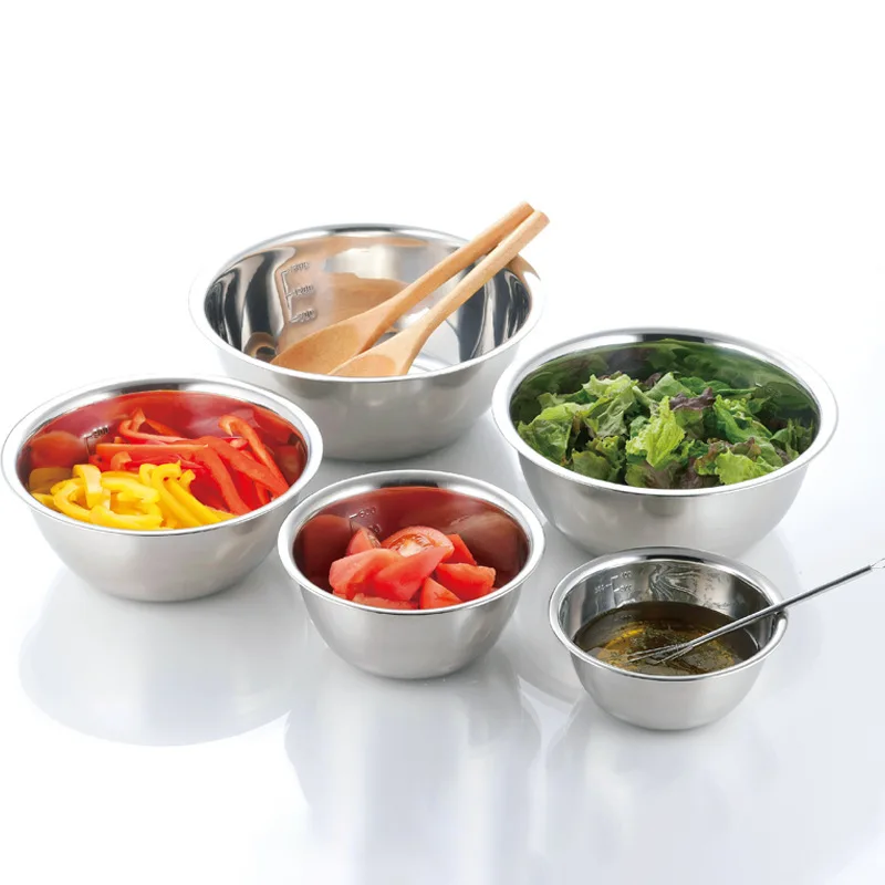 5pcs Stainless steel cooking basin set scale salad basin baking egg beating cooking fruit storage