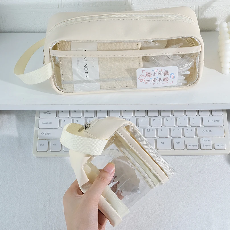 Trousse Scolaire Trousse à Crayons Transparente Grande Trousse à Crayons en  Maille avec 2 Compartiments Trousse De Maquillage Multifonction pour  Adolescent Enfant étudiant Collège (Beige) : : Fournitures de  bureau