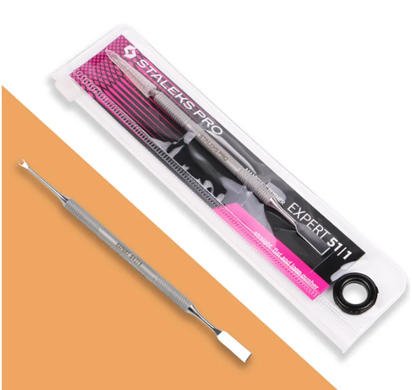 STALEKS PE-51-1 Manicure Dead Skin Double-Headed Steel Push Ring-shaped Push Flat Nail Tool Acne Blackhead Removal Tools