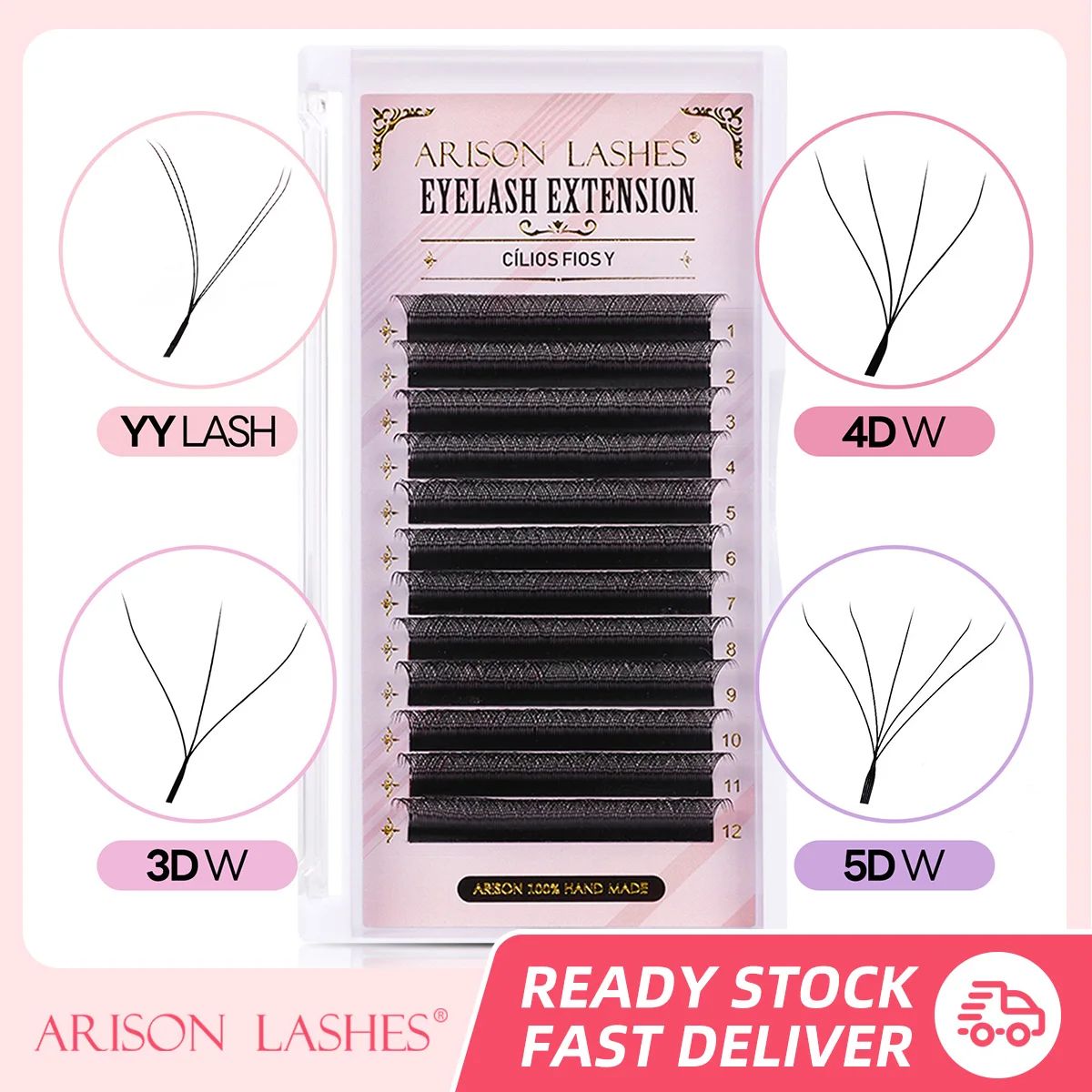 

ARISON YY Lashes and 3D/4D/5D W Shape Lashes Brasileiro Premade Volume Eyelashes Extension Soft Thin Easily Grafting Extension