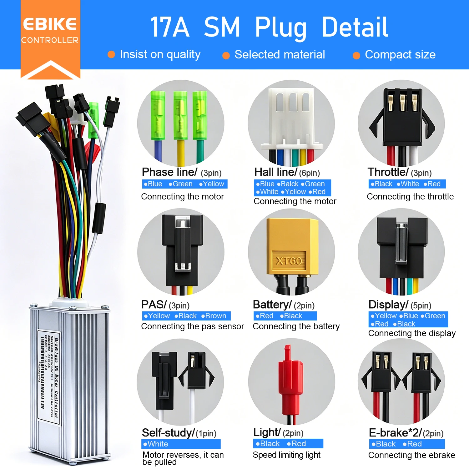 Ebike Sinawave 3 모드 컨트롤러 24V/36V/48V 17A 26A 30A LCD 디스플레이 S966 250W-1000W 휠 허브 모터 변환 부품용