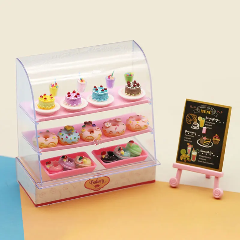 Dollhouse Mini Cake Display Counter Showcase Dessert for Barbie Blyth Ob11 Bjd 1/6 Dolls Pretend Play Supermarket Kids Toys Gift 6