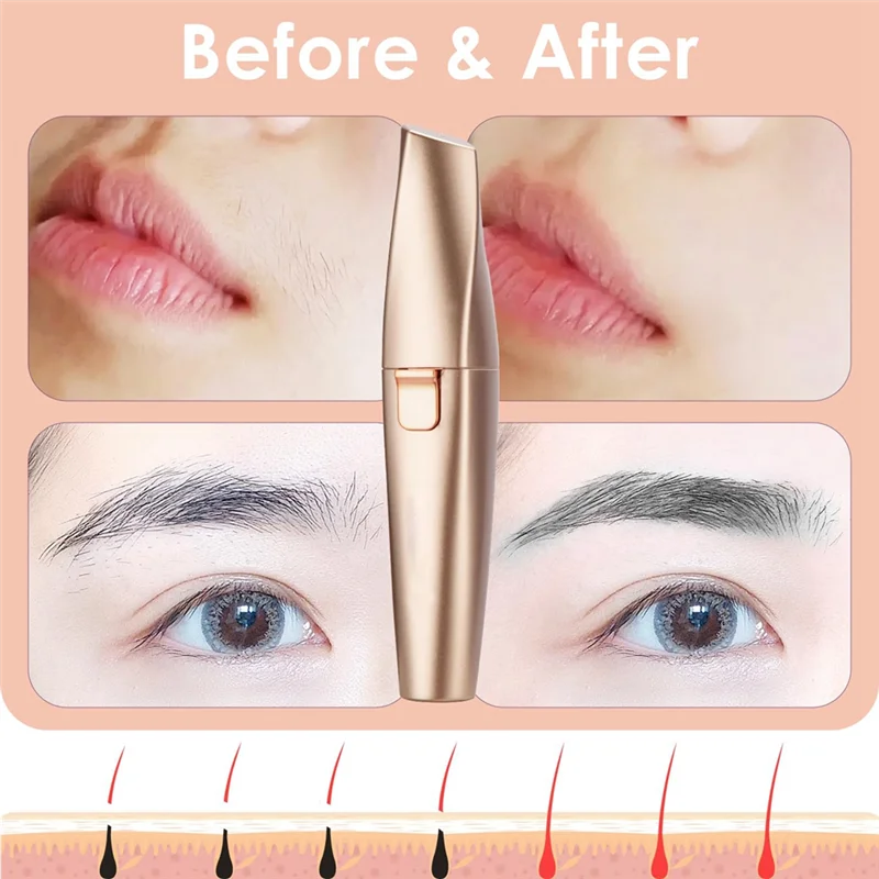 2-in-1 충전식 얼굴 제모기 2-in-1 전기 눈썹 트리머 면도기 내장형 LED 라이트 포함