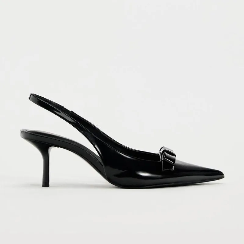 Women Slingback Sandals Fashion Modern Office Shoes for Women Black Wedding Slingback Pointed Toe Butterfly Decoration Female High Heeled Sandals