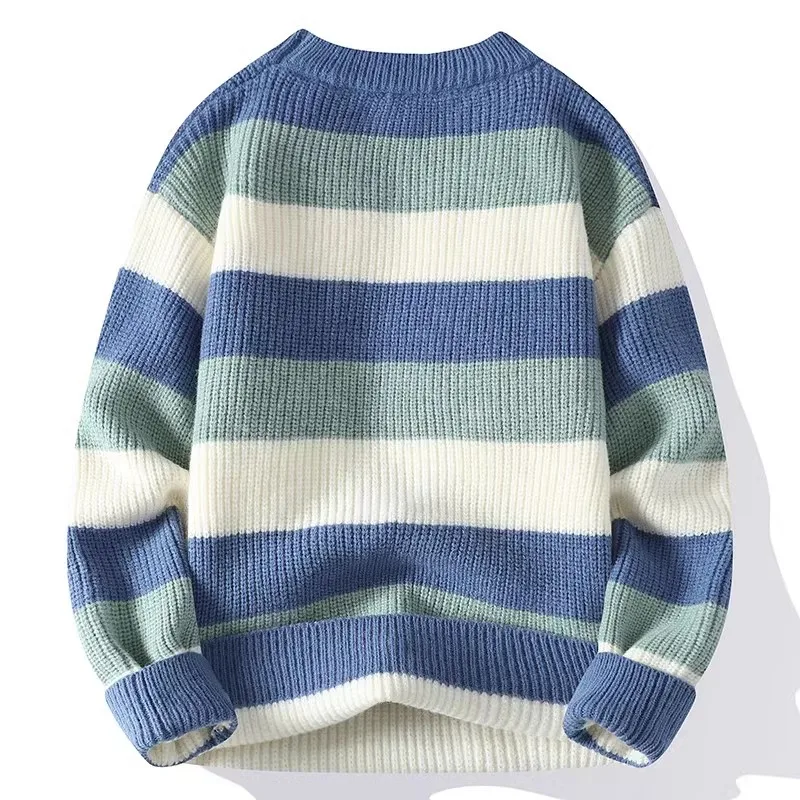 Men's Striped Sweater O-Neck Casual Knit Pullovers Fashion Long Sleeve Knitted Sweater Men Autumn Winter Warm Y2K Knitwear Tops 2