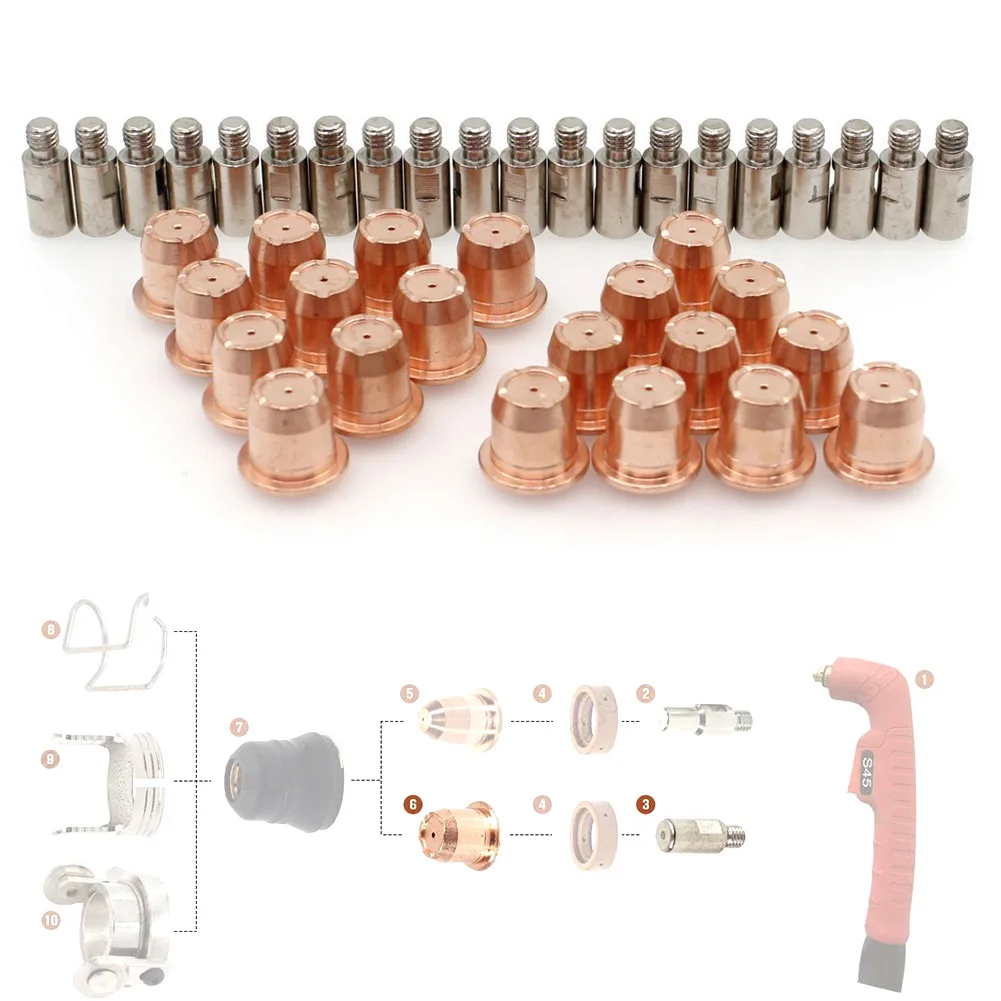 

PR0105 PD0102 Plasma Cutter Torch Electrode Tips For S45 95136 97994 91814 40pcs High Quality Plasma Cutting Consumables