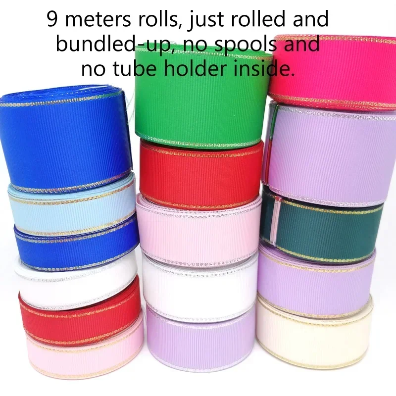 6/9/16/25/38mm Silver Gold Edge Grosgrain Ribbon Chic Fabric Ruban Tapes Gift Wrapping Ribbons Hair Bows Making Ribbons