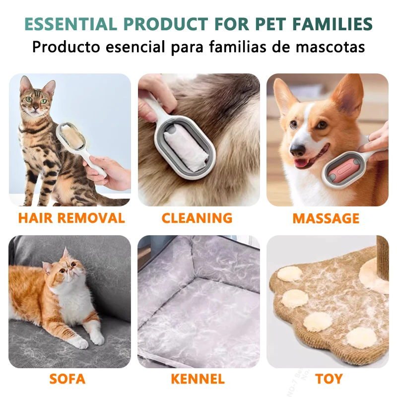 3-in-1 Cat Brush Long Hair Remover Brush for Dog Cat Silicone Pet Grooming Comb with Wipe and Water Tank Pet Product Accessories 6