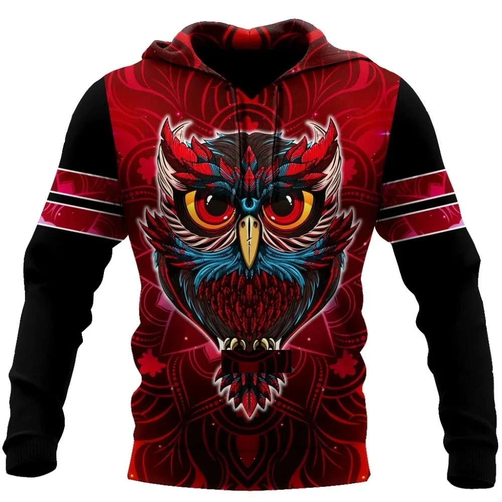 thumbnail image 1 of Sudadera con capucha y sudadera unisex con estampado 3D completo de águila/cuervo y tatuaje Vegvisir en rojo, con cremallera y chándales casuales, 1 of 4