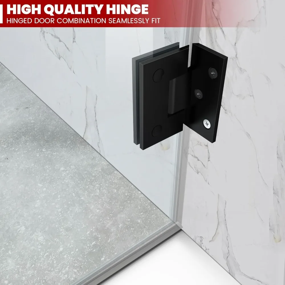 28" W*72" H, Frameless Shower Door in Matte Black, 5/16"(8mm) Clear Tempered Glass Hinged Shower Door with Seal Strip and Handle 2