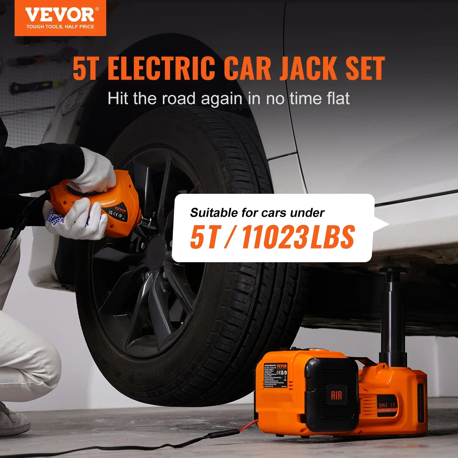 VEVOR 3/5Ton Electric Car Jack Portable 12V Car Jack With Impact Wrench Tool for SUV MPV Sedan Truck Change Tires Garage Repair 2