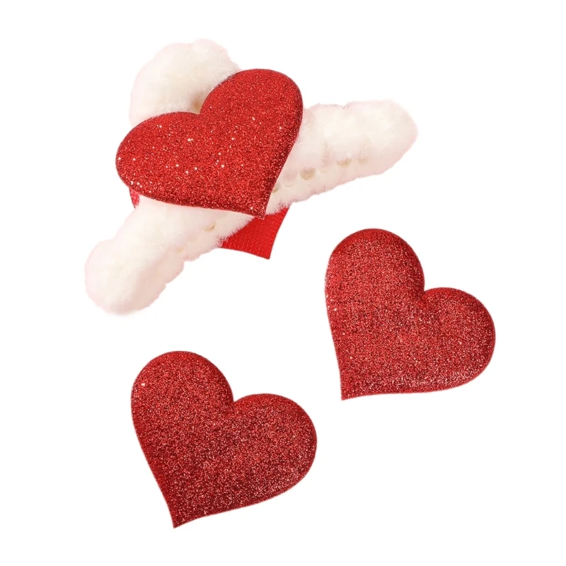3pcs/set Plush Valentines Day Heart Hair Claw Woman Bangs Makeup Hair Barrettes 2 3pcs lovely solid color ribbon bows hair clip for kids girls hairpins barrettes handmade baby headwear kids hair accessories