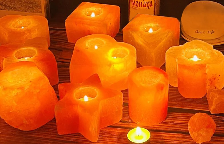 Description Picture 5 of item800-1000g 10x8cm Natural Himalayan Salt Crystal Stone Candle Holder Stand SPA Crystals Candle Cave Wedding Valentine's Day Gift