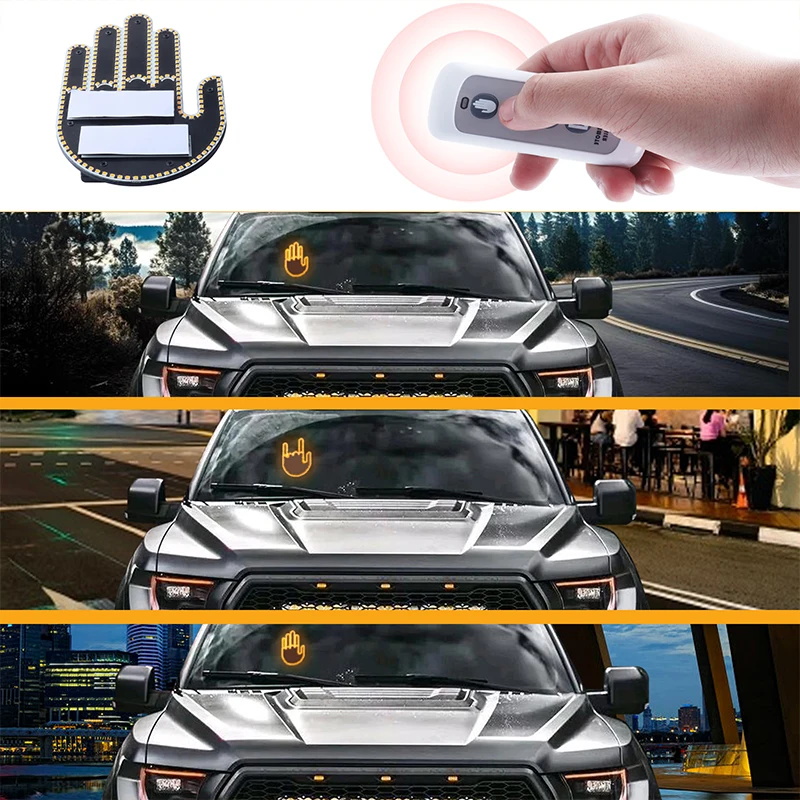 범용 재미있는 자동차 손가락 LED 조명, 원격 자동차 뒷창 표지판 포함, 앰버, 가운데 손가락 경고 브레이크 등, 도로 격노 표지판, 신제품