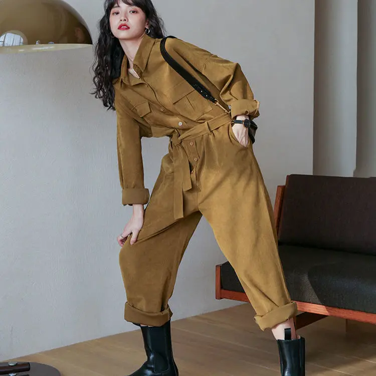 

Autumn New Women's Workwear Jumpsuit Handsome Fashion High Waist Straight Slim Trousers Jumpsuit