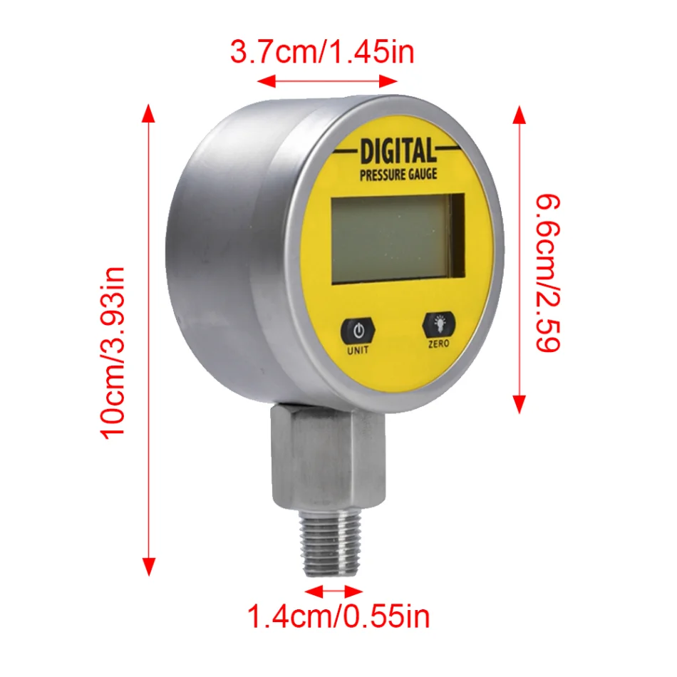 Description Picture 5 of itemPressure Gauges Digital Display Oil Pressure Hydraulic Pressure Test Meter 3V 250BAR/25Mpa 2 Points Thread For Gas Water Oil
