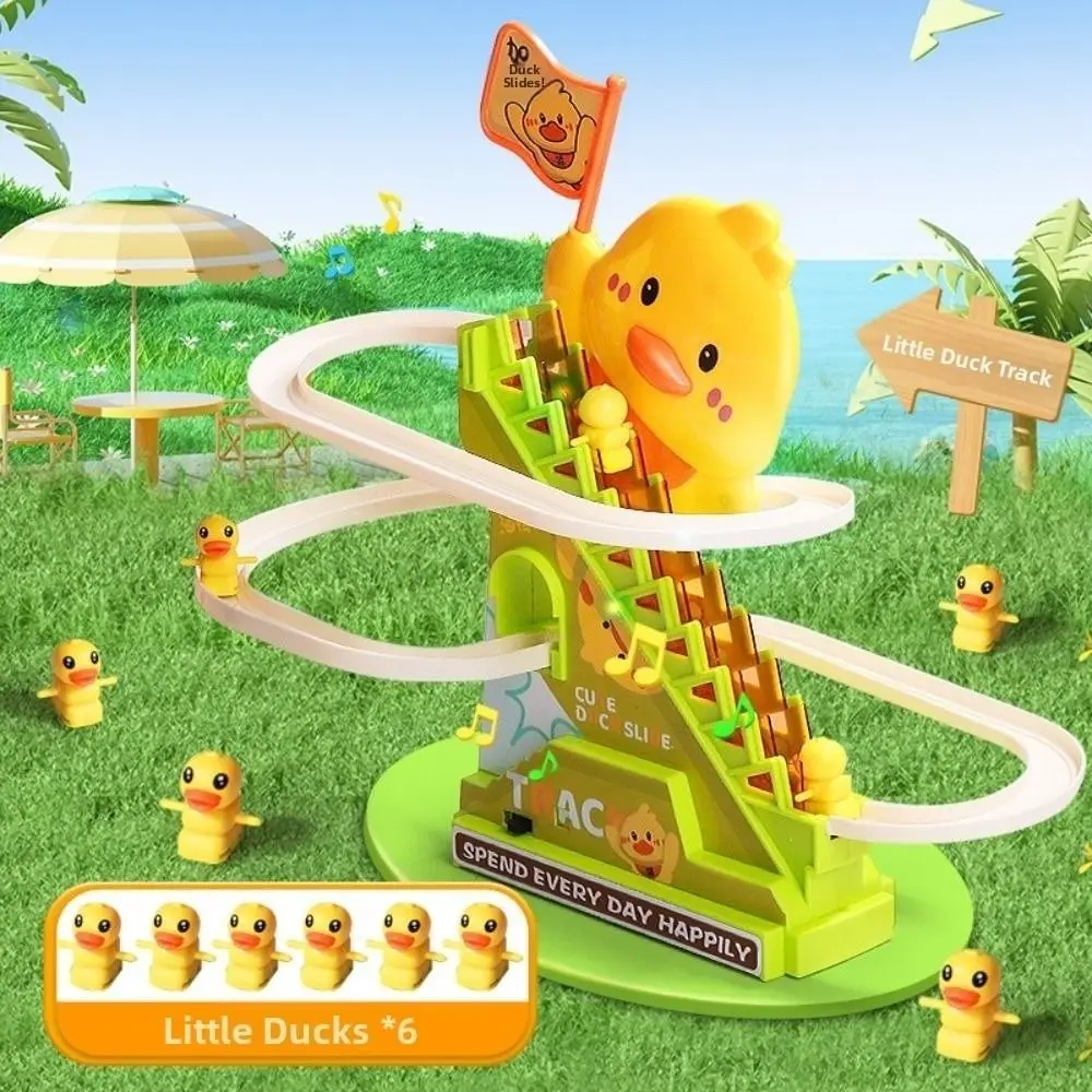 Creative Ducklings Climbing Stairs Toy Cute Cartoon Duck Roller Coaster Toy with Lights and Music Slide Toys