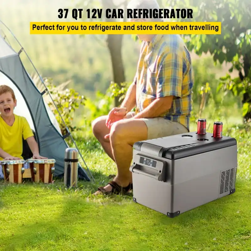 

Portable Car Refrigerator 37 Quart Compact RV Fridge 12/24V DC & 110-240V AC Vehicle Car Truck Boat Mini Freezer for Driving Tr