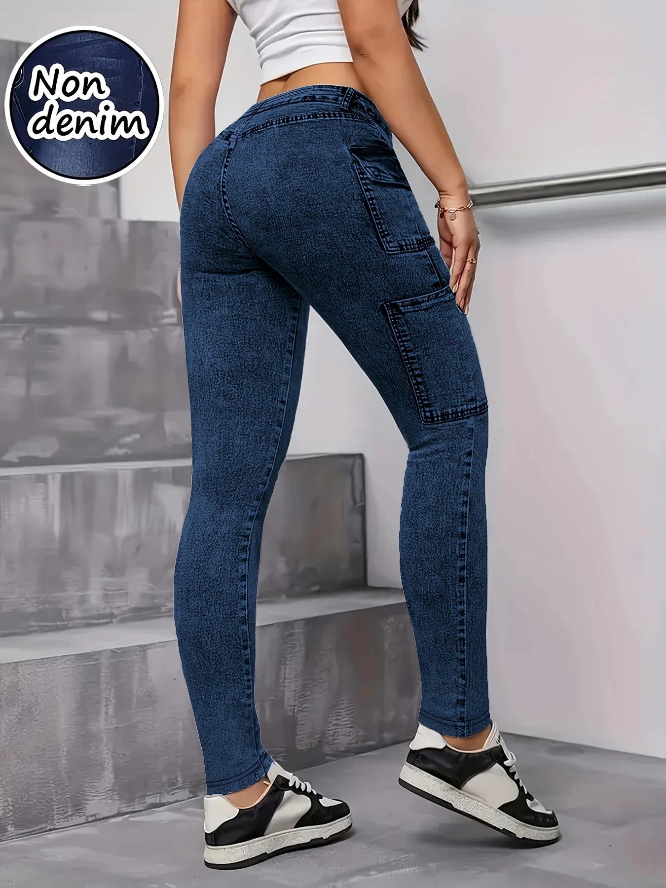 【Non-Denim】Women's Faux Denim Print Leggings, Sports Casual Skinny Pants, Thin Soft Skin-Friendly Yoga Pants, All-Season Long Pa 3