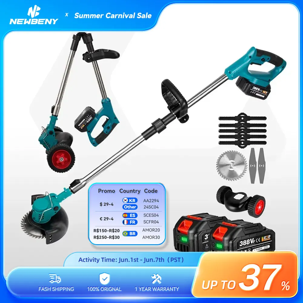 Cordless Electric Lawn Mower Foldable Adjustable Trimmer Efficient Garden Pruning Cutting Power Tools For Makita 18V Battery