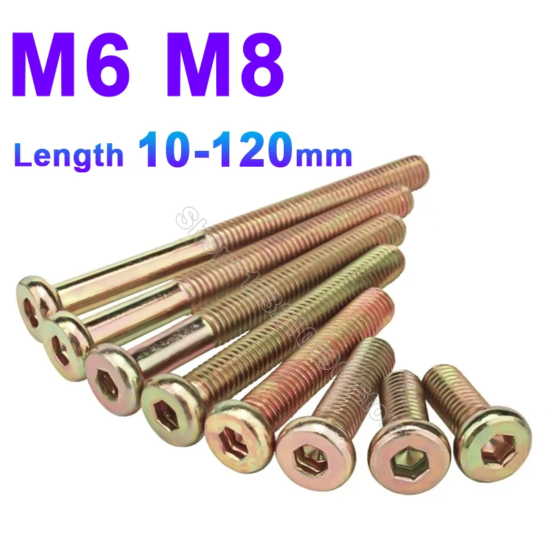 20pcs M6 Hex Socket Insert Nuts - Carbon Steel Zinc Plated Furniture Screws For Wood, 20mm Length - View #3