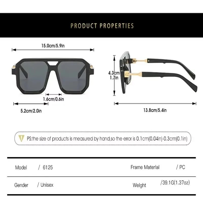 Trendy Retro Literary Modern Double Bridge Square Frame Sunglasses Fashionable Car Sunglasses 6125