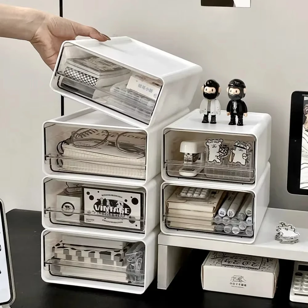 Organizer ลิ้นชักเอกสารสํานักงาน Sundries ผู้ถือโปร่งใสเดสก์ท็อปแต่งหน้าลิ้นชักโต๊ะ Organizer ลิ้นชักตู้เครื่องเขียน 1