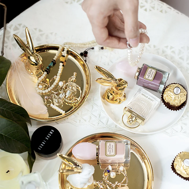 Gold Rabbit Jewelry Plate Ceramic Display Stand Jewelry Storage Plate Ring Necklace Holder Home Animal Storage Box Home Ornament 4