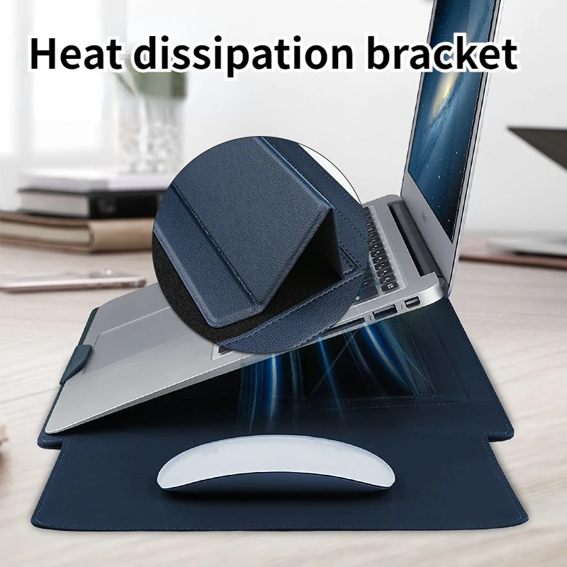 Versatile Waterproof Leather Laptop Sleeve with Built-in Stand