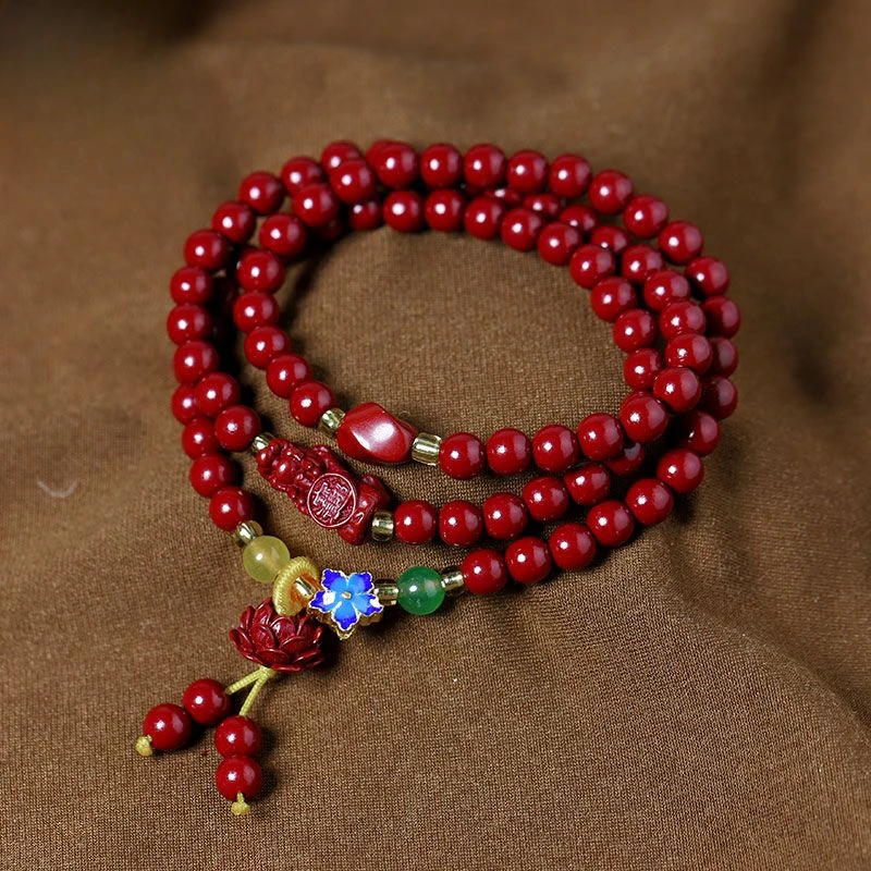 Natural Purple Gold Sand Original Vermilion Sand Hand String Lotus Pixiu Cloisonne 108 Buddha Bead Bracciale Multi Loop Maglione