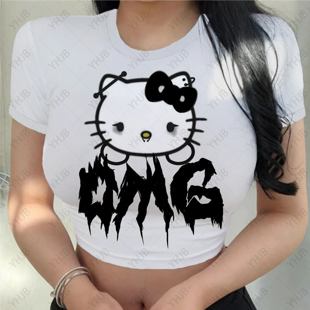 

Женский кроп-топ с коротким рукавом и круглым вырезом, Y2K