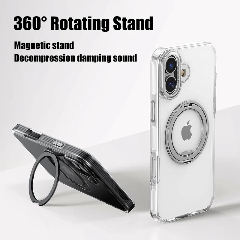 HD Transparent Magnetic Stand Phone Case with Airbag Protection and Metal Lens Shockproof Cover
