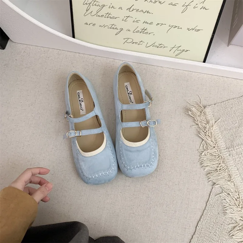 Blue Flats Mary Janes Shoes Women Spring Autumn Casual Buckle Strap Loafers Elegant Bow Tie Ballets Ladies Shoes Footwear New 4