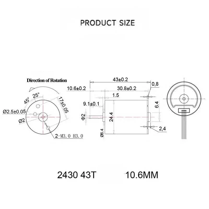 Moteur CC sans balais R-2430 12V/24V 6000 tr/min avec une pièce de monnaie pour l'échelle, micro moteur ESC