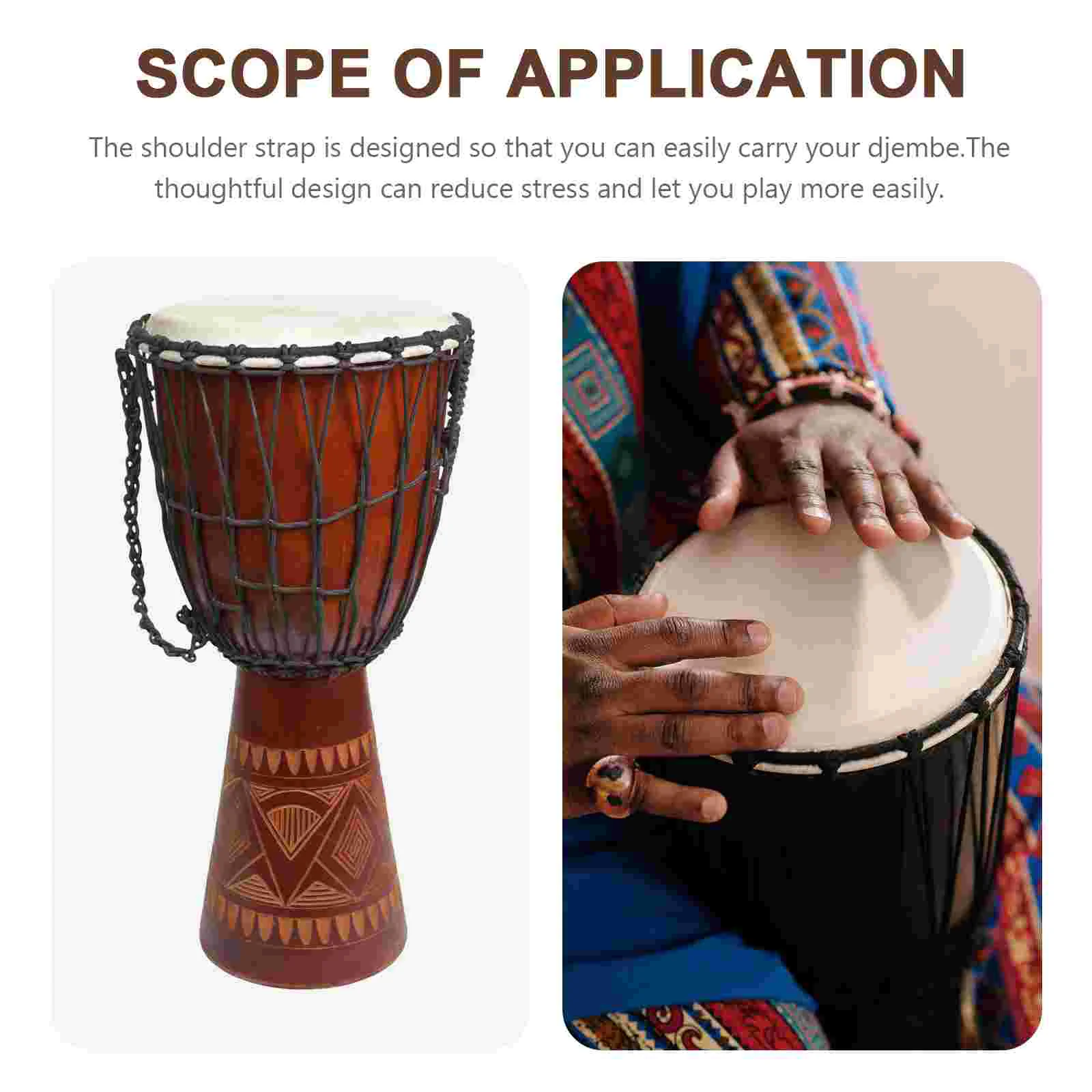 Djembe Polyester Shoulder Strap For Drum Accessory Strong Metal Buckle Adjustable African Instrument Belt With Hook Design