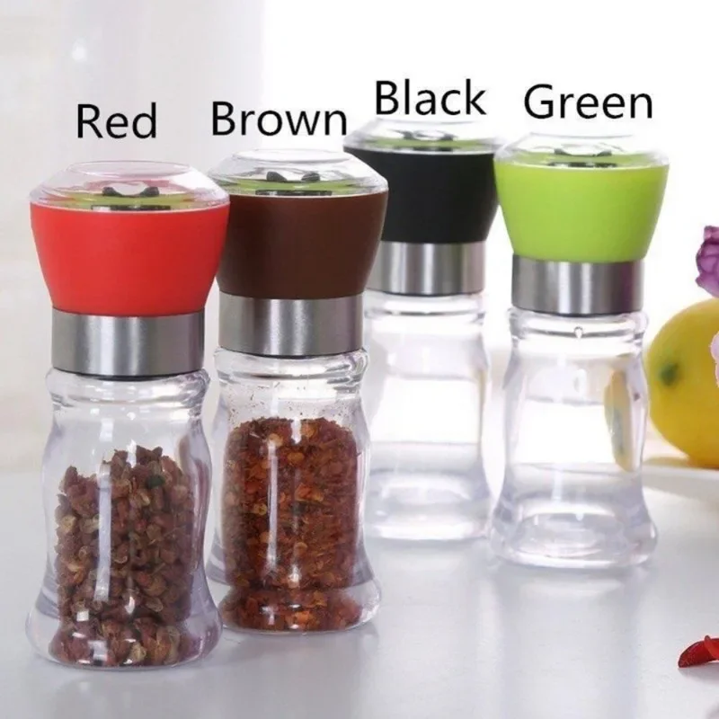 Salt and Pepper Grinder Refillable Plastic Grinder with Adjustable Kibble Portable Spice Jar Container spice grinder kitchen salt and pepper grinder