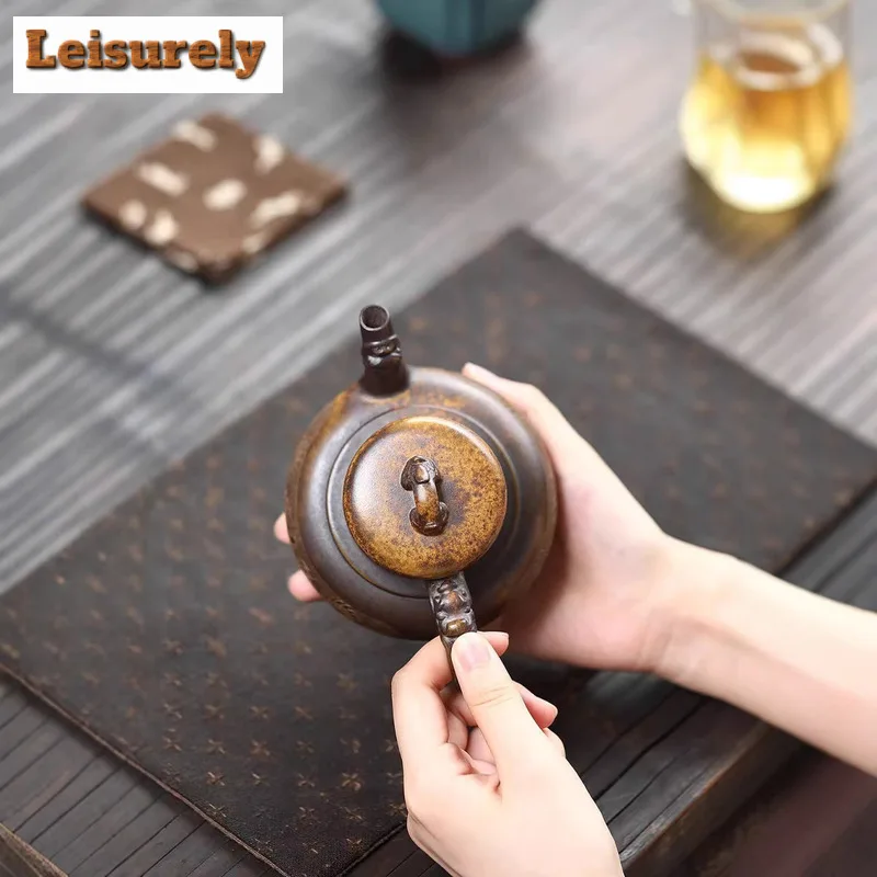 300ml Yixing Purple Clay Teapots Handmade Tripodia Furnace Tripod Pot Raw Ore Wood-fired Porcelain Mud Kettle Zisha Tea Set Gift