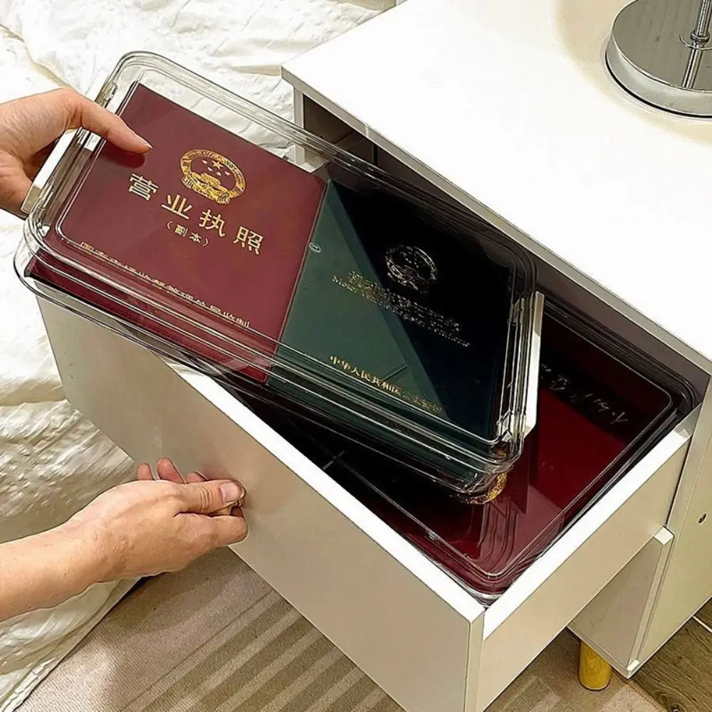 플라스틱 투명 데스크탑 종이 보관 상자, 대용량 파일 포장 상자, 다목적 문서 ..