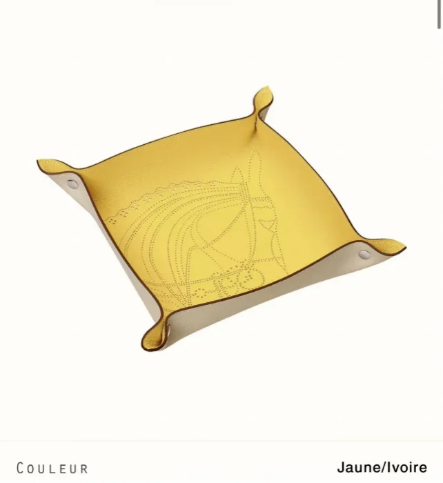 

Cowhide! Chicken yellow/tin grey two-color folding entryway tray for jewelry