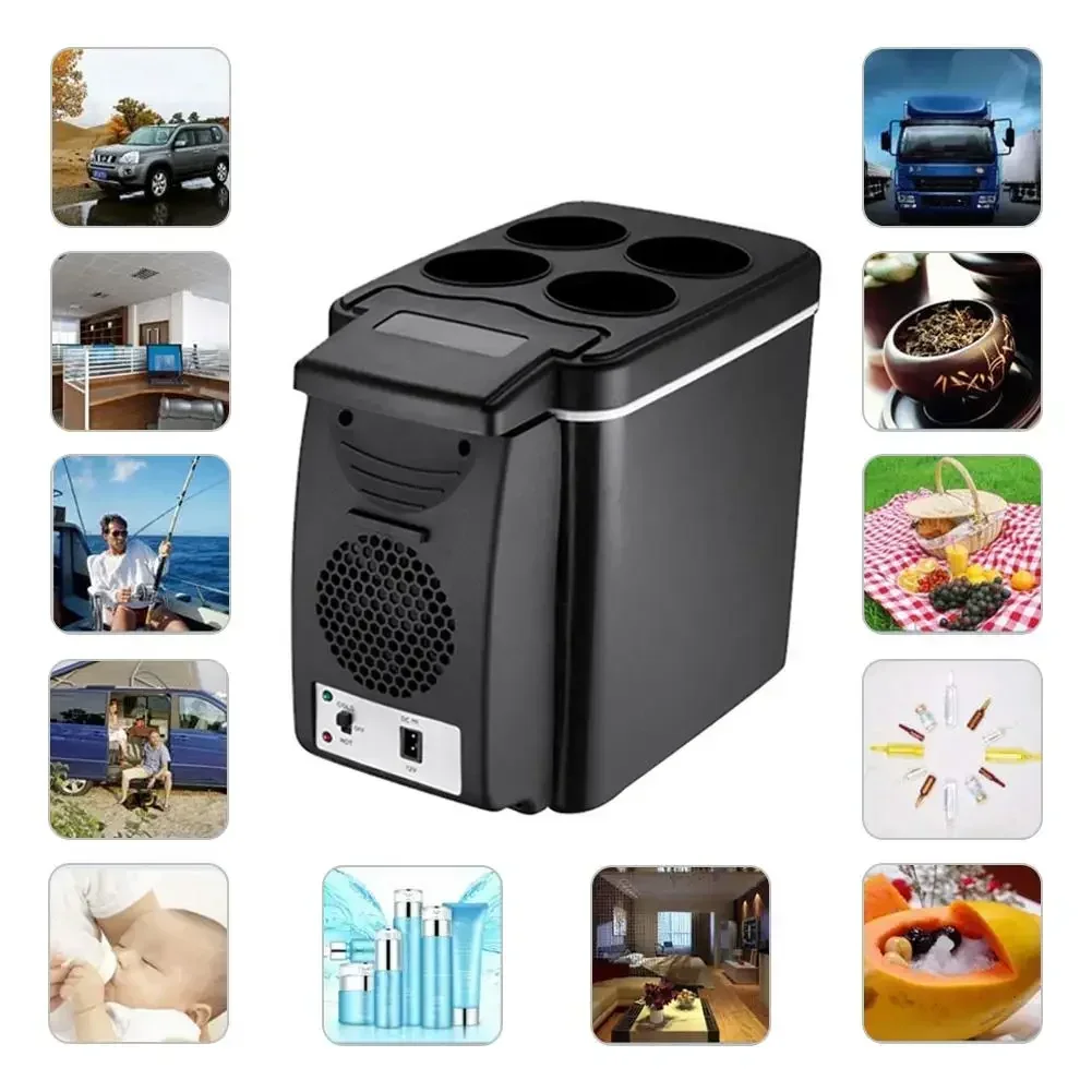 Car Interior Supplies Accessories 12V 6 Liter Car Mini Refrigerator Lightweight Dual-Use Insulated Cooler Box Container