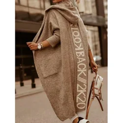 Women Knitted Cardigan Hooded Letters Loose Sweaters Full Sleeves Fall Fashion New Streetwear for Woman