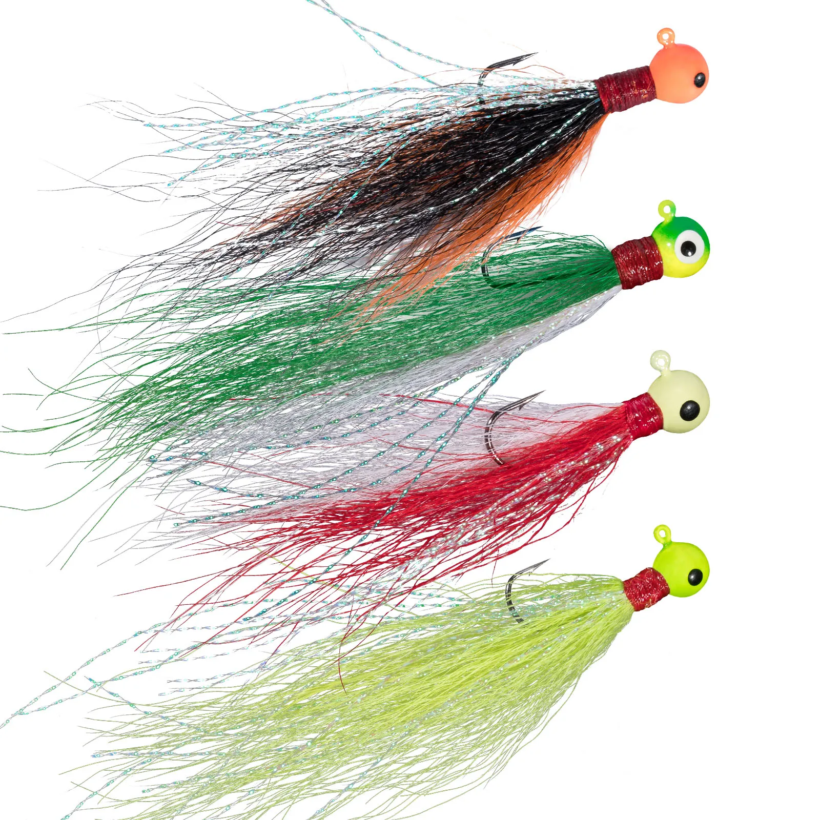 5pcs Bucktail Jig Round Ball Jig Head Hook Fishing Lure Hair Jig for Bass Striper Walleye