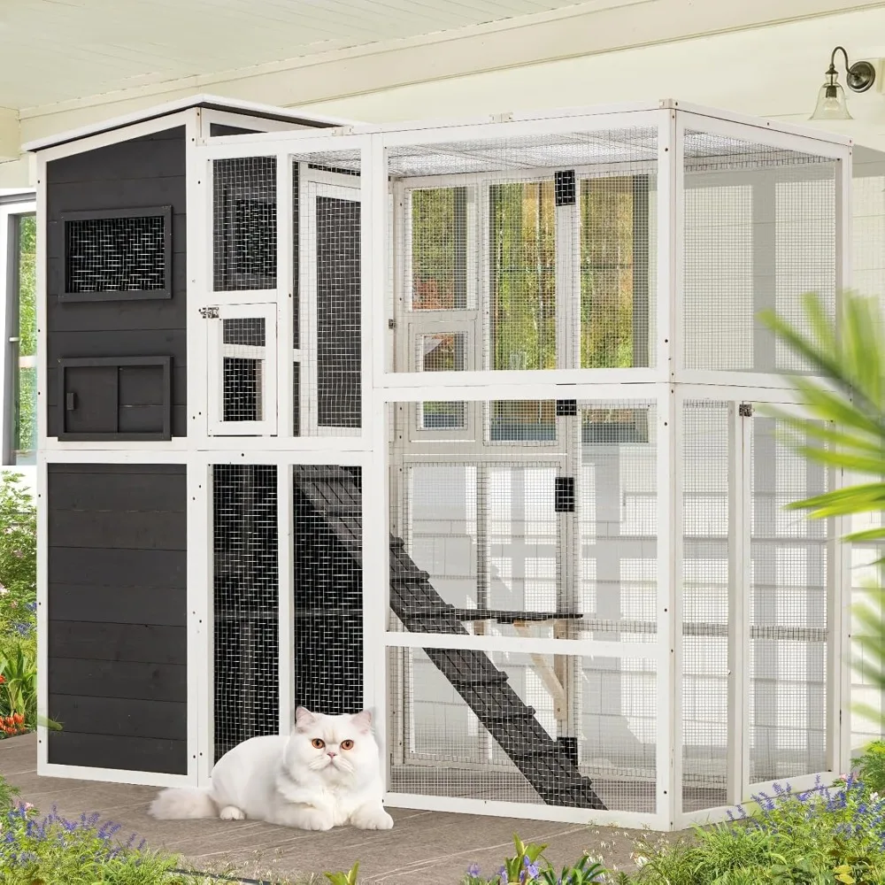 Catio Outdoor Cat Enclosure with Weatherproof Roof, Large Outdoor Cat House, Design for Cats on Your Patio