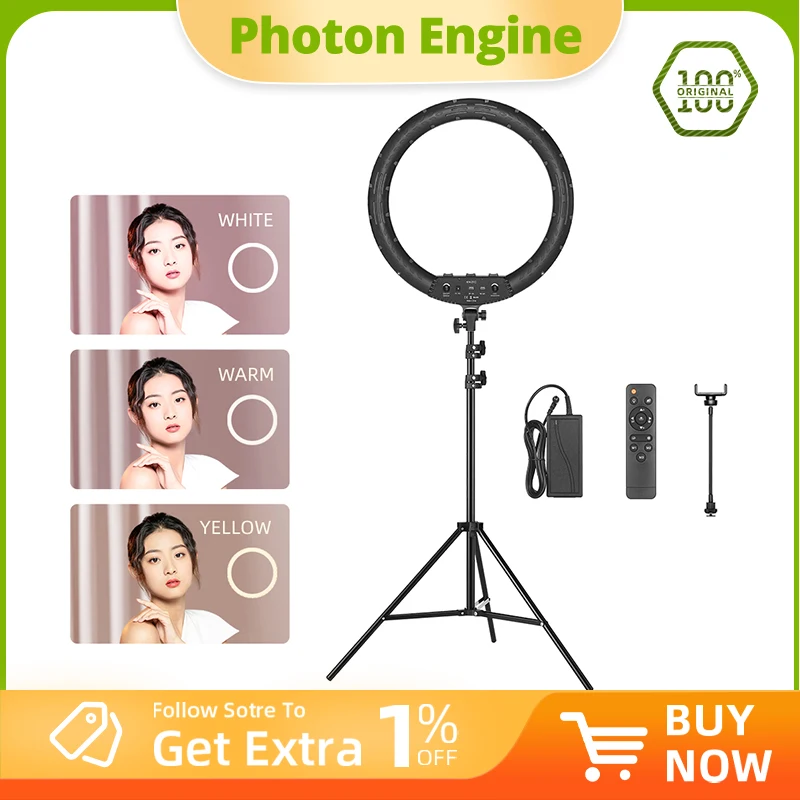 AMBITFUL 18" 21" 50W LED Ring Light Annular Lamp Bi-color 3000K-6000K + Remote Control for Video YouTube Ringlight Makeup Light