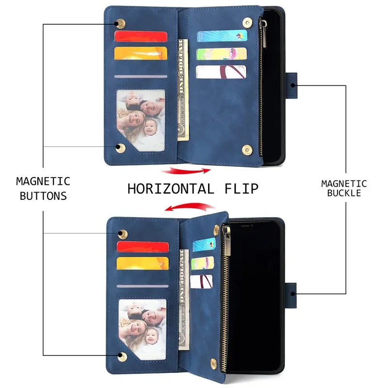 Premium Retro Flip Leather Zipper Wallet Card Case Cover