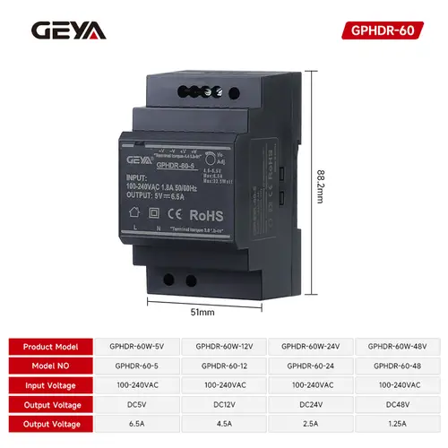 GEYA HDR DIN Rail Switching Power Supply | 15W/30W/60W/100W/150W Multi-Power | Wide Voltage Input | 5V-24V Output - Image 8