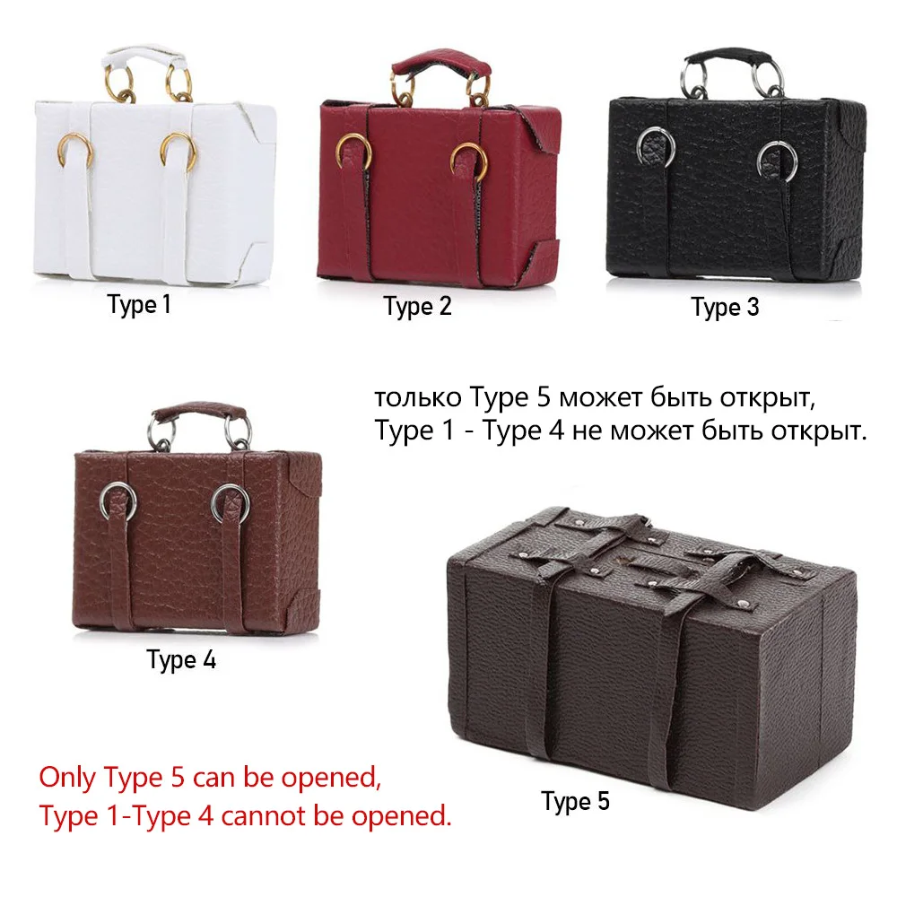 1pcs 1/12 Dollhouse Miniature Vintage Leather Wood Suitcase Mini Doll Luggage Box Pretend Play Furniture Toys Accessories doll accessories doll bag toys dollhouse furniture
